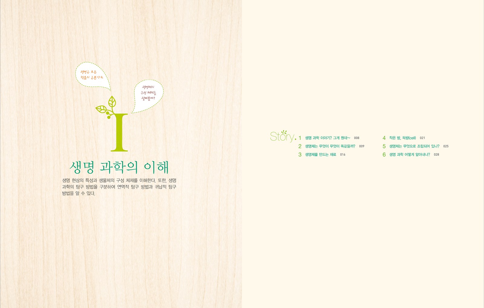 엔트리 박선오의 개풀강의 생명 과학 1 내지 3번째 펼침면 왼쪽 지면 디자인
