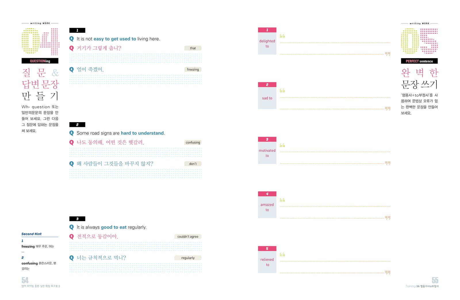 영어라이팅훈련실천확장워크북 내지 5번째 펼침면 왼쪽 지면 디자인
